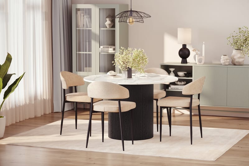 Uppveda Matbord 120 cm Rund med 4 st Jairam Matstolar - Svart/Vit - Möbler - Bord & matgrupper - Matgrupper
