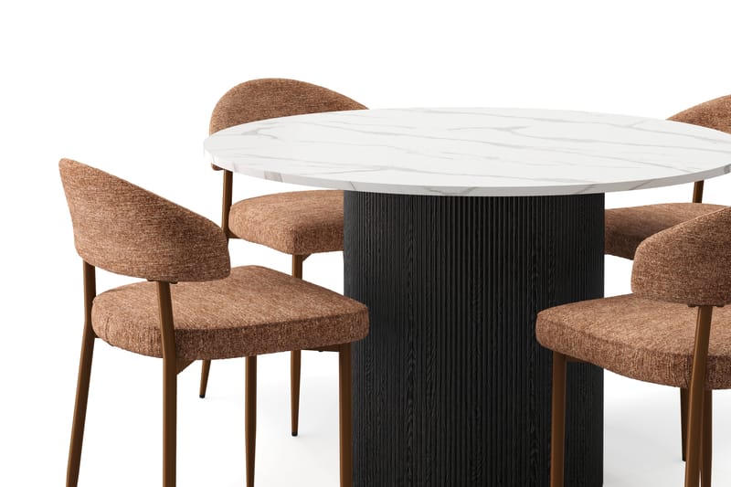 Uppveda Matbord 120 cm Rund med 4 st Jairam Matstolar - Svart/Vit - Möbler - Bord & matgrupper - Matgrupper