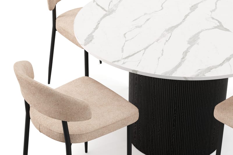 Uppveda Matbord 120 cm Rund med 4 st Jairam Matstolar - Svart/Vit - Möbler - Bord & matgrupper - Matgrupper