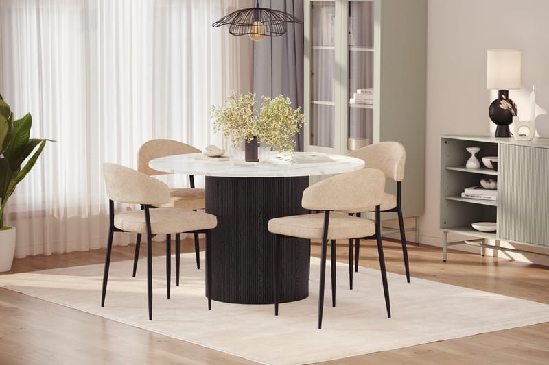 Uppveda Matbord 120 cm Rund med 4 st Jairam Matstolar - Svart/Vit - Möbler - Bord & matgrupper - Matgrupper