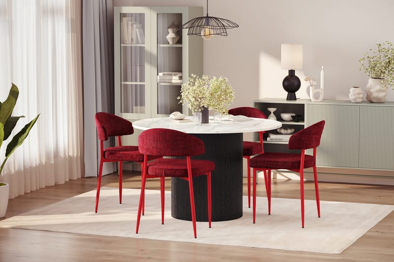 Uppveda Matbord 120 cm Rund med 4 st Jairam Matstolar - Svart/Vit - Möbler - Bord & matgrupper - Matgrupper