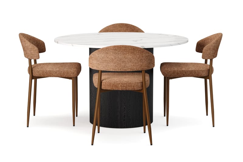 Uppveda Matbord 120 cm Rund med 4 st Jairam Matstolar - Svart/Vit - Möbler - Bord & matgrupper - Matgrupper