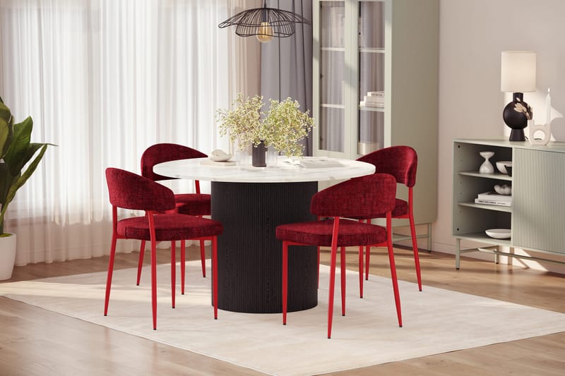 Uppveda Matbord 120 cm Rund med 4 st Jairam Matstolar - Svart/Vit - Möbler - Bord & matgrupper - Matgrupper