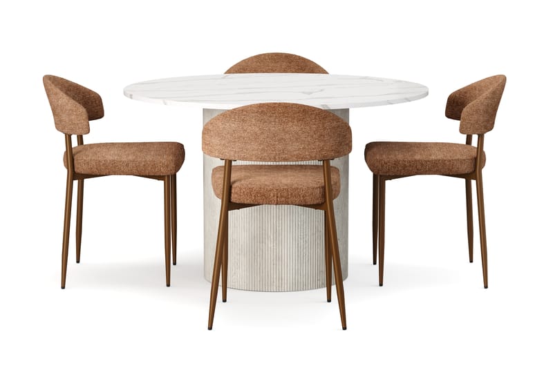 Uppveda Matbord 120 cm Rund med 4 st Jairam Matstolar - Vit - Möbler - Bord & matgrupper - Matgrupper