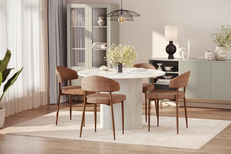 Uppveda Matbord 120 cm Rund med 4 st Jairam Matstolar - Vit - Möbler - Bord & matgrupper - Matgrupper