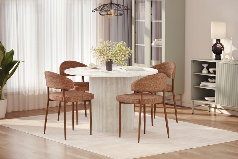 Uppveda Matbord 120 cm Rund med 4 st Jairam Matstolar - Vit - Möbler - Bord & matgrupper - Matgrupper