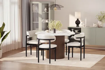 Uppveda Matbord 120 cm Rund med 4 st Jaiveer Matstolar - Brun - Möbler - Bord & matgrupper - Matgrupper