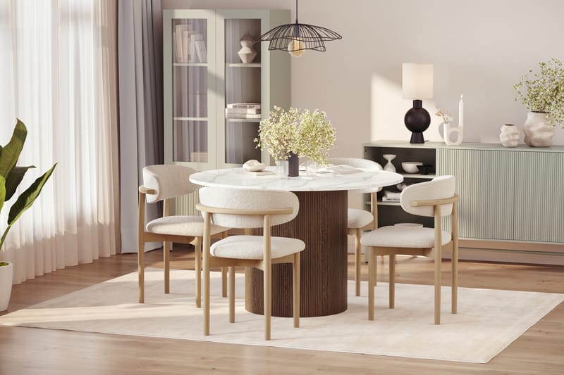 Uppveda Matbord 120 cm Rund med 4 st Jaiveer Matstolar - Brun - Möbler - Bord & matgrupper - Matgrupper