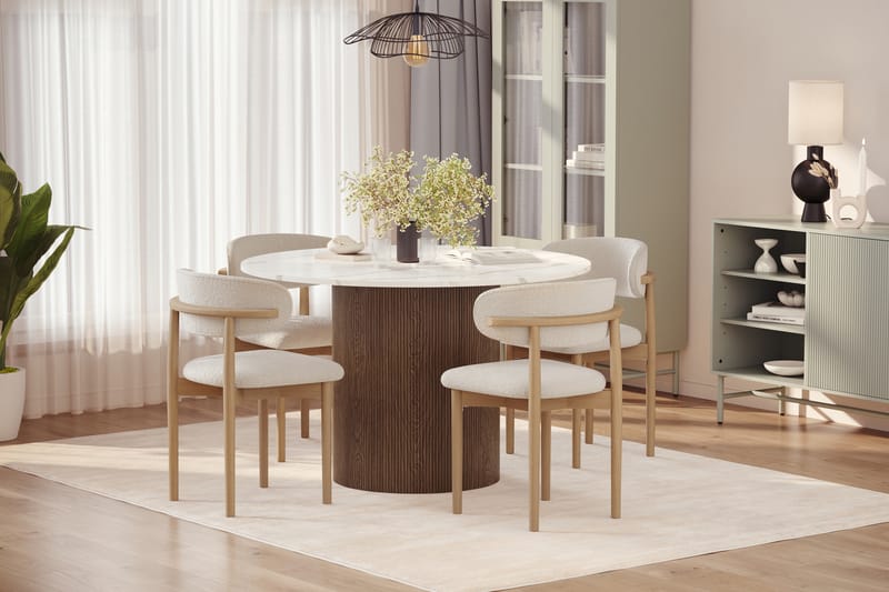 Uppveda Matbord 120 cm Rund med 4 st Jaiveer Matstolar - Brun - Möbler - Bord & matgrupper - Matgrupper