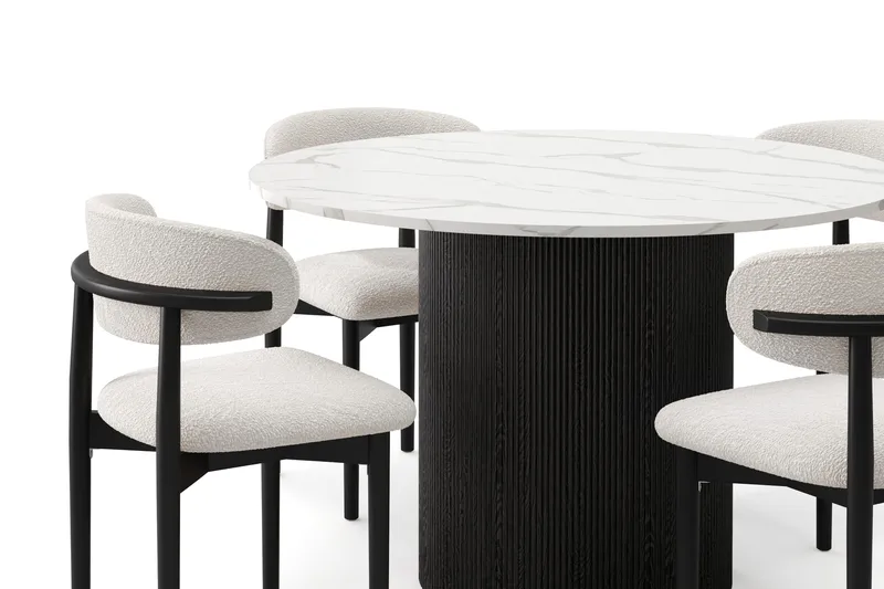 Uppveda Matbord 120 cm Rund med 4 st Jaiveer Matstolar - Svart/Vit - Möbler - Bord & matgrupper - Matgrupper