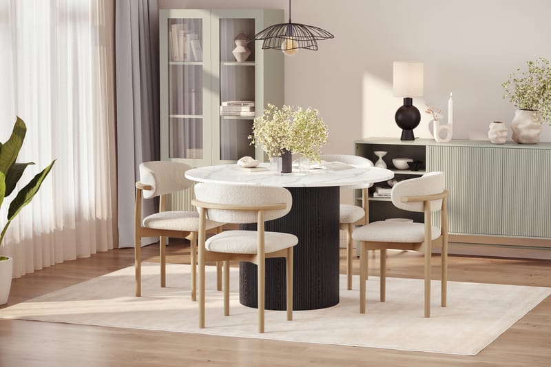 Uppveda Matbord 120 cm Rund med 4 st Jaiveer Matstolar - Svart/Vit - Möbler - Bord & matgrupper - Matgrupper