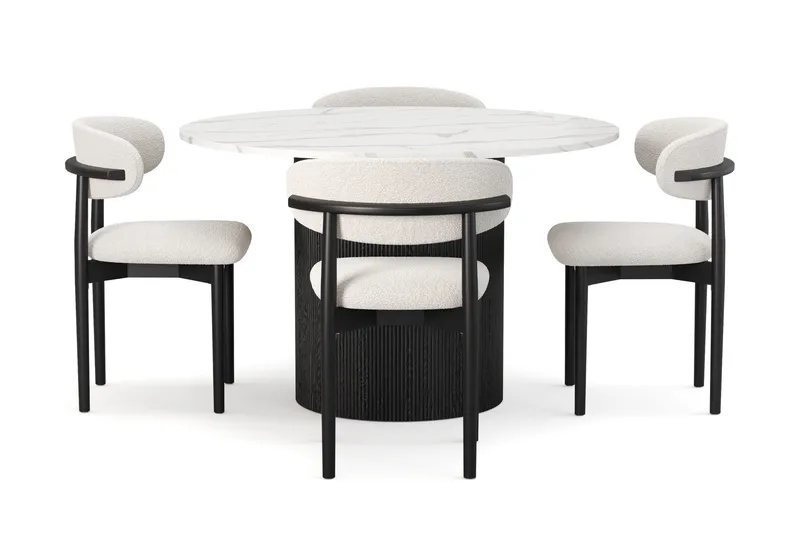 Uppveda Matbord 120 cm Rund med 4 st Jaiveer Matstolar - Svart/Vit - Möbler - Bord & matgrupper - Matgrupper