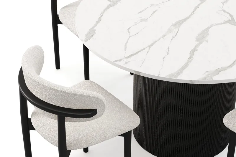 Uppveda Matbord 120 cm Rund med 4 st Jaiveer Matstolar - Svart/Vit - Möbler - Bord & matgrupper - Matgrupper
