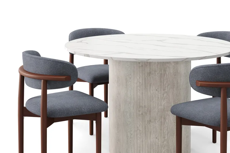 Uppveda Matbord 120 cm Rund med 4 st Jaiveer Matstolar - Vit - Möbler - Bord & matgrupper - Matgrupper