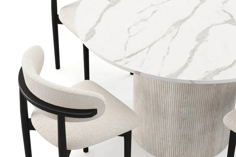 Uppveda Matbord 120 cm Rund med 4 st Jaiveer Matstolar - Vit - Möbler - Bord & matgrupper - Matgrupper