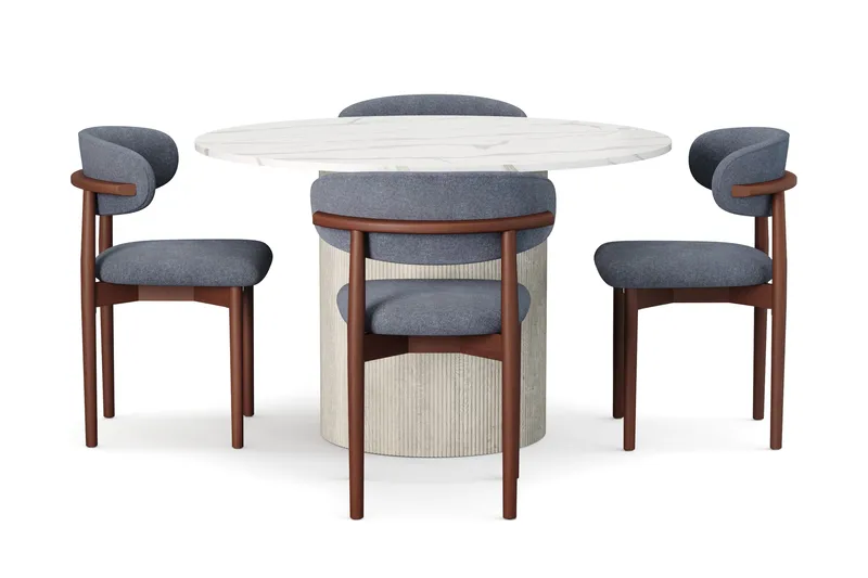 Uppveda Matbord 120 cm Rund med 4 st Jaiveer Matstolar - Vit - Möbler - Bord & matgrupper - Matgrupper