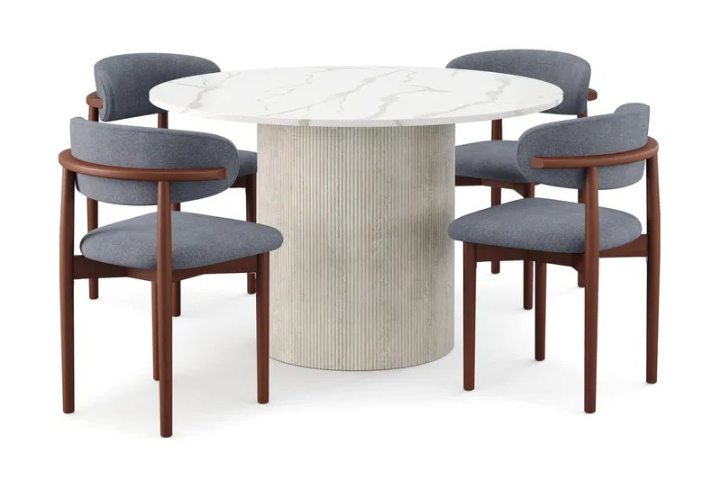 Uppveda Matbord 120 cm Rund med 4 st Jaiveer Matstolar, Vit