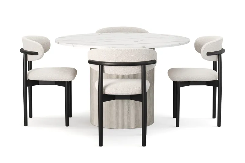 Uppveda Matbord 120 cm Rund med 4 st Jaiveer Matstolar - Vit - Möbler - Bord & matgrupper - Matgrupper