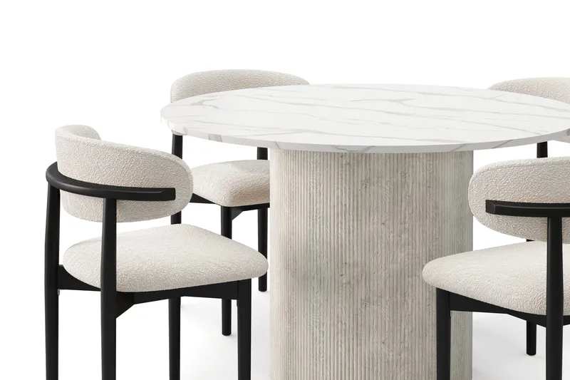 Uppveda Matbord 120 cm Rund med 4 st Jaiveer Matstolar - Vit - Möbler - Bord & matgrupper - Matgrupper