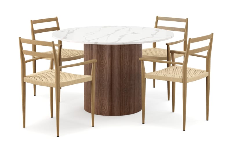 Uppveda Matbord 120 cm Rund med 4 st Jamna Karmstolar - Brun - Möbler - Bord & matgrupper - Matgrupper
