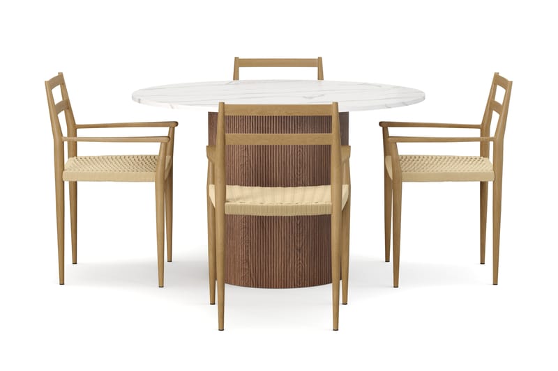 Uppveda Matbord 120 cm Rund med 4 st Jamna Karmstolar - Brun - Möbler - Bord & matgrupper - Matgrupper