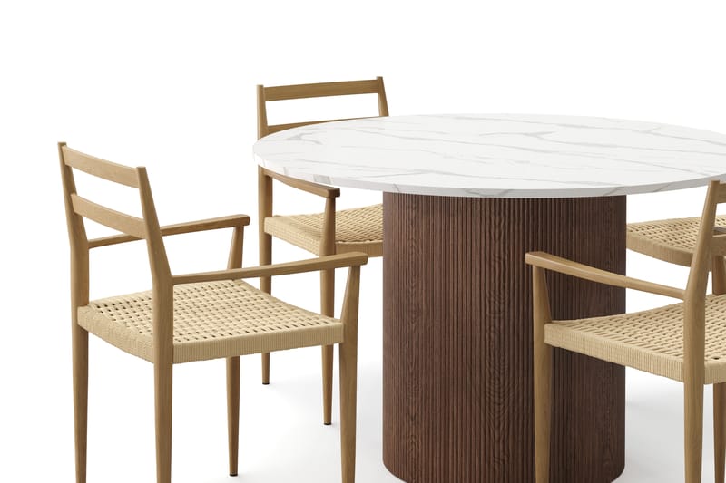 Uppveda Matbord 120 cm Rund med 4 st Jamna Karmstolar - Brun - Möbler - Bord & matgrupper - Matgrupper