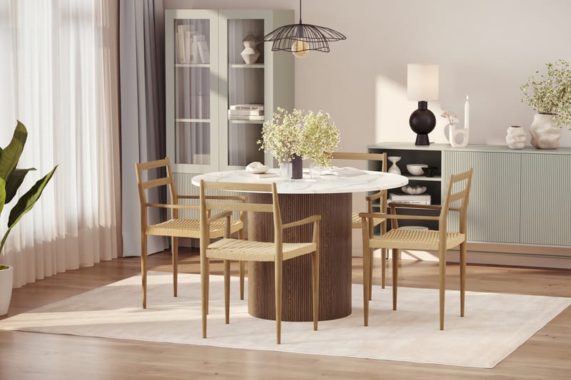 Uppveda Matbord 120 cm Rund med 4 st Jamna Karmstolar - Brun - Möbler - Bord & matgrupper - Matgrupper
