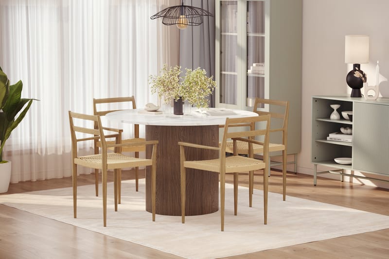 Uppveda Matbord 120 cm Rund med 4 st Jamna Karmstolar - Brun - Möbler - Bord & matgrupper - Matgrupper