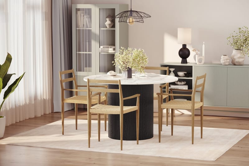 Uppveda Matbord 120 cm Rund med 4 st Jamna Karmstolar - Svart/Vit - Möbler - Bord & matgrupper - Matgrupper