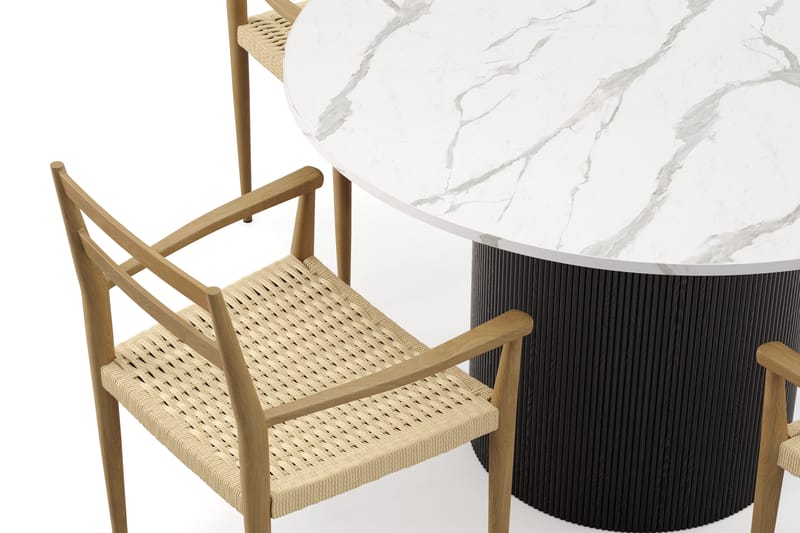 Uppveda Matbord 120 cm Rund med 4 st Jamna Karmstolar - Svart/Vit - Möbler - Bord & matgrupper - Matgrupper