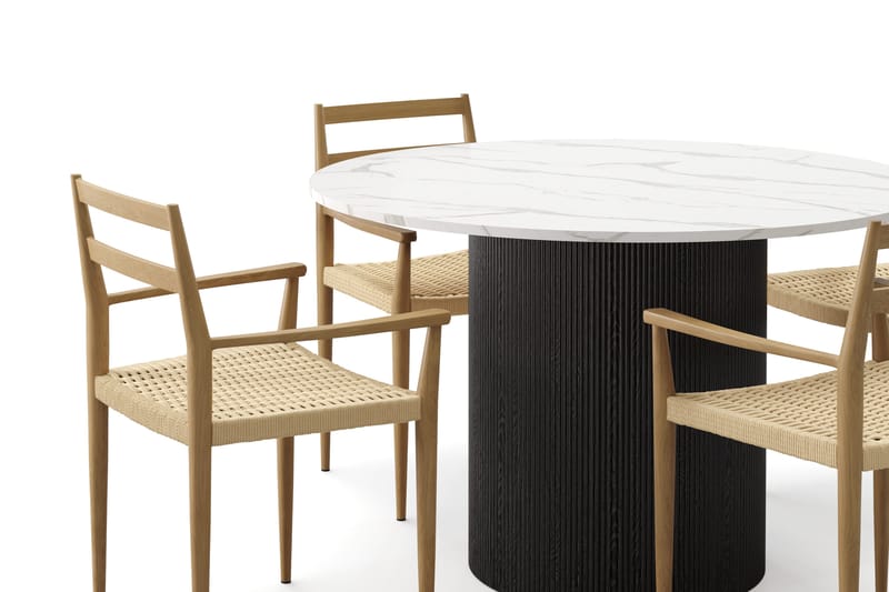 Uppveda Matbord 120 cm Rund med 4 st Jamna Karmstolar - Svart/Vit - Möbler - Bord & matgrupper - Matgrupper