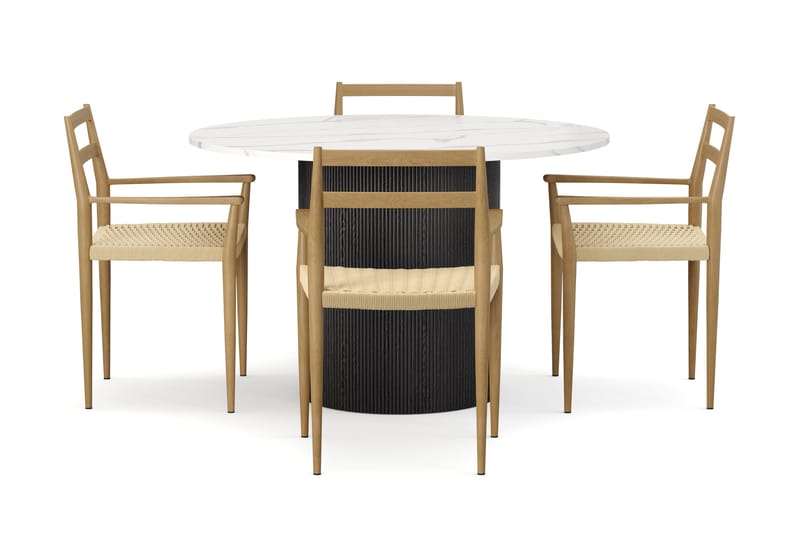 Uppveda Matbord 120 cm Rund med 4 st Jamna Karmstolar - Svart/Vit - Möbler - Bord & matgrupper - Matgrupper