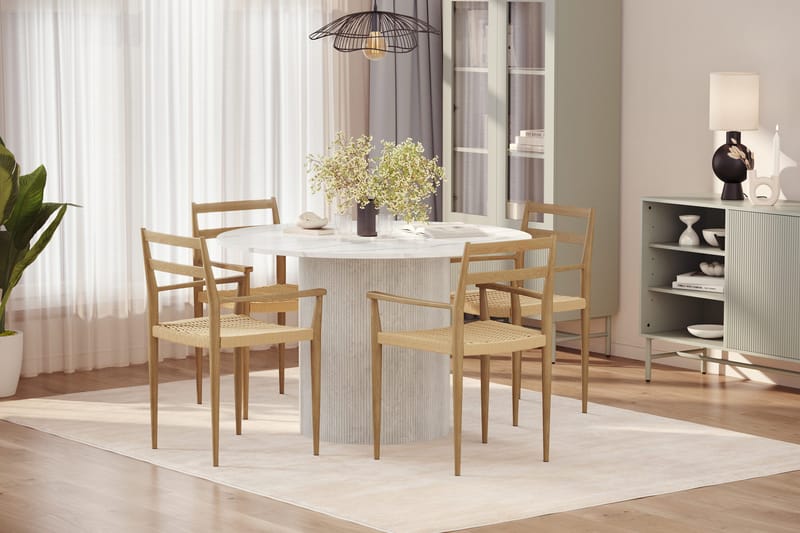 Uppveda Matbord 120 cm Rund med 4 st Jamna Karmstolar - Vit - Möbler - Bord & matgrupper - Matgrupper