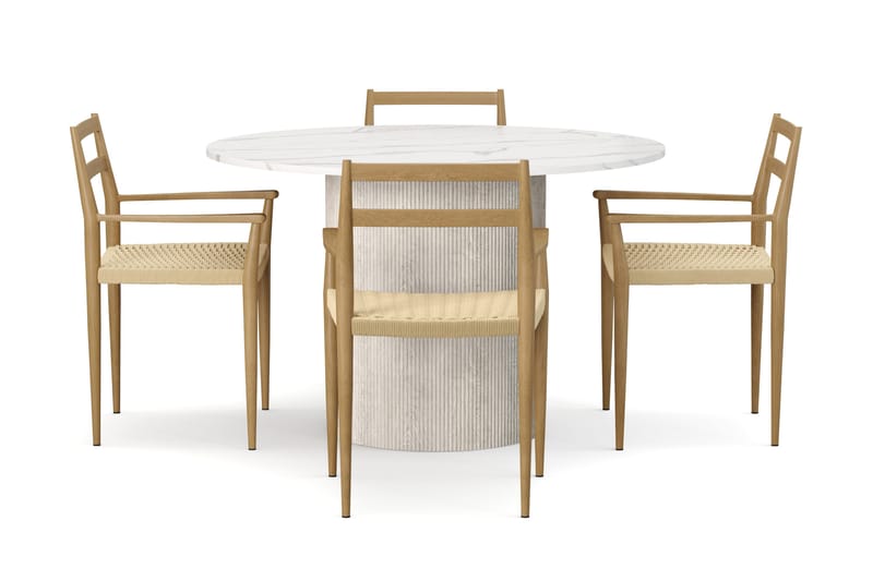 Uppveda Matbord 120 cm Rund med 4 st Jamna Karmstolar - Vit - Möbler - Bord & matgrupper - Matgrupper