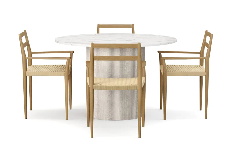 Uppveda Matbord 120 cm Rund med 4 st Jamna Karmstolar - Vit - Möbler - Bord & matgrupper - Matgrupper