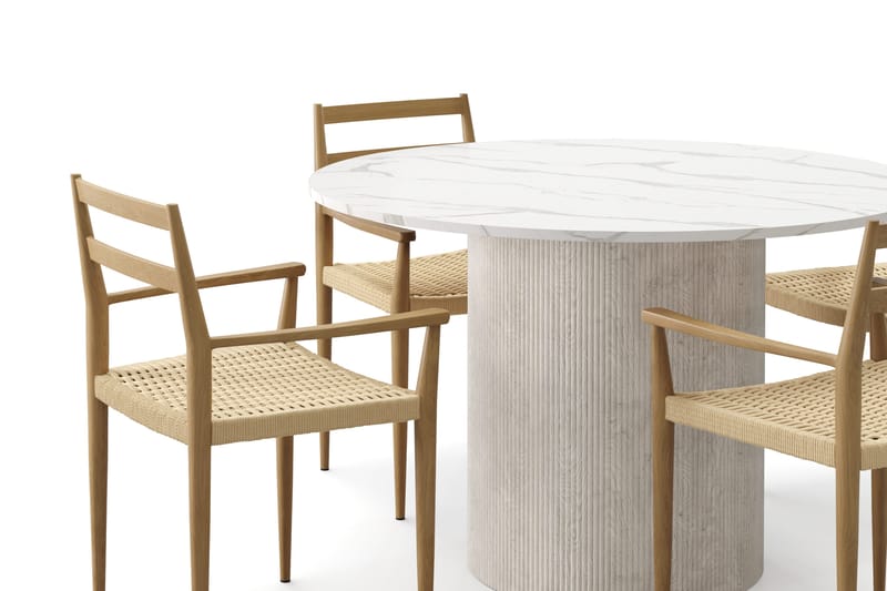 Uppveda Matbord 120 cm Rund med 4 st Jamna Karmstolar - Vit - Möbler - Bord & matgrupper - Matgrupper