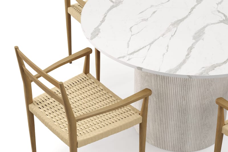 Uppveda Matbord 120 cm Rund med 4 st Jamna Karmstolar - Vit - Möbler - Bord & matgrupper - Matgrupper