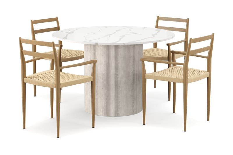 Uppveda Matbord 120 cm Rund med 4 st Jamna Karmstolar - Vit - Möbler - Bord & matgrupper - Matgrupper