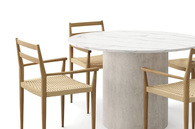 Uppveda Matbord 120 cm Rund med 4 st Jamna Karmstolar - Vit - Möbler - Bord & matgrupper - Matgrupper