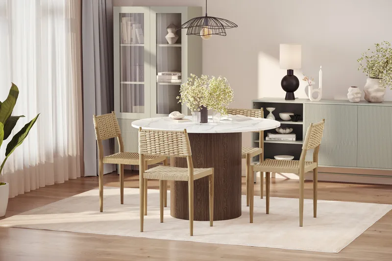 Uppveda Matbord 120 cm Rund med 4 st Jamna Matstolar - Brun - Möbler - Bord & matgrupper - Matgrupper