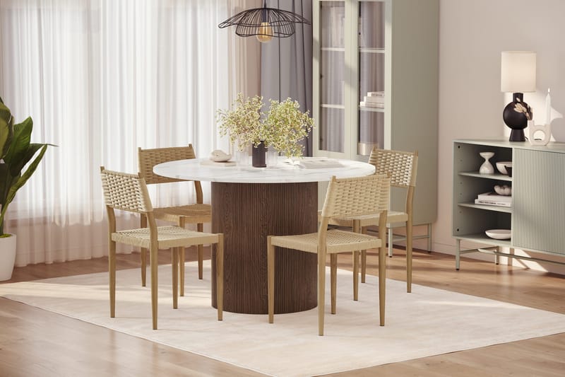 Uppveda Matbord 120 cm Rund med 4 st Jamna Matstolar - Brun - Möbler - Bord & matgrupper - Matgrupper