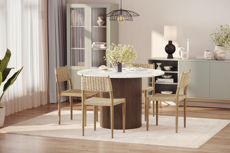 Uppveda Matbord 120 cm Rund med 4 st Jamna Matstolar - Brun - Möbler - Bord & matgrupper - Matgrupper