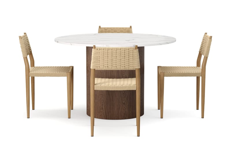 Uppveda Matbord 120 cm Rund med 4 st Jamna Matstolar - Brun - Möbler - Bord & matgrupper - Matgrupper