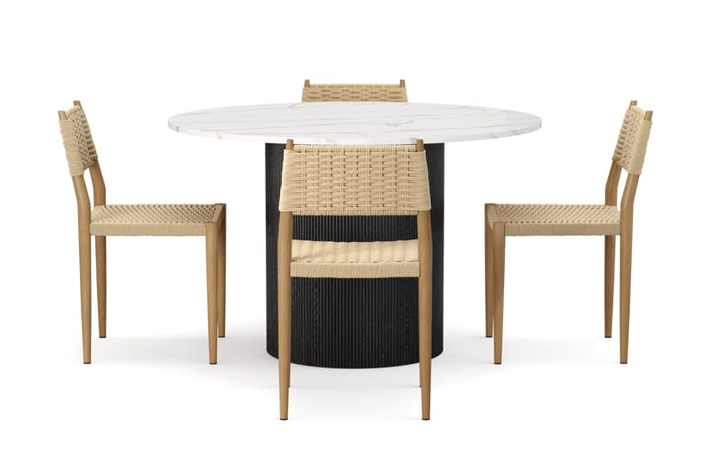 Uppveda Matbord 120 cm Rund med 4 st Jamna Matstolar - Svart/Vit - Möbler - Bord & matgrupper - Matgrupper