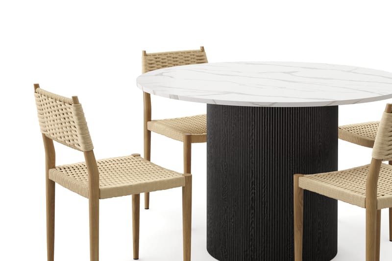 Uppveda Matbord 120 cm Rund med 4 st Jamna Matstolar - Svart/Vit - Möbler - Bord & matgrupper - Matgrupper