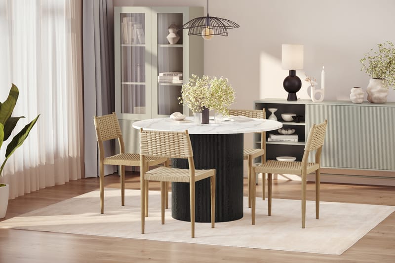 Uppveda Matbord 120 cm Rund med 4 st Jamna Matstolar - Svart/Vit - Möbler - Bord & matgrupper - Matgrupper