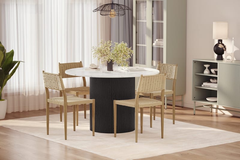 Uppveda Matbord 120 cm Rund med 4 st Jamna Matstolar - Svart/Vit - Möbler - Bord & matgrupper - Matgrupper