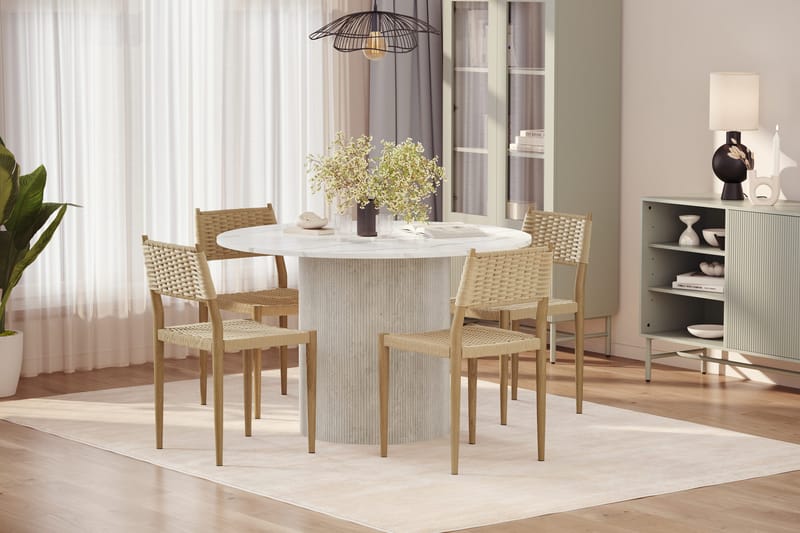 Uppveda Matbord 120 cm Rund med 4 st Jamna Matstolar - Vit - Möbler - Bord & matgrupper - Matgrupper