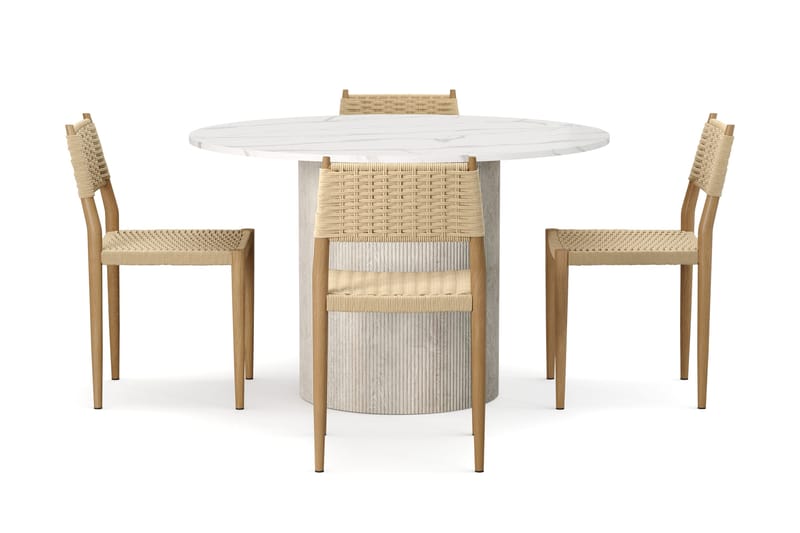 Uppveda Matbord 120 cm Rund med 4 st Jamna Matstolar - Vit - Möbler - Bord & matgrupper - Matgrupper
