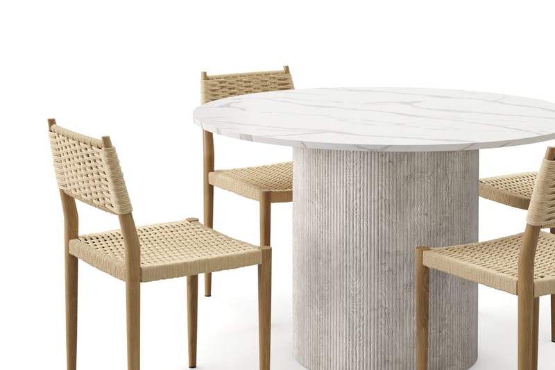 Uppveda Matbord 120 cm Rund med 4 st Jamna Matstolar - Vit - Möbler - Bord & matgrupper - Matgrupper